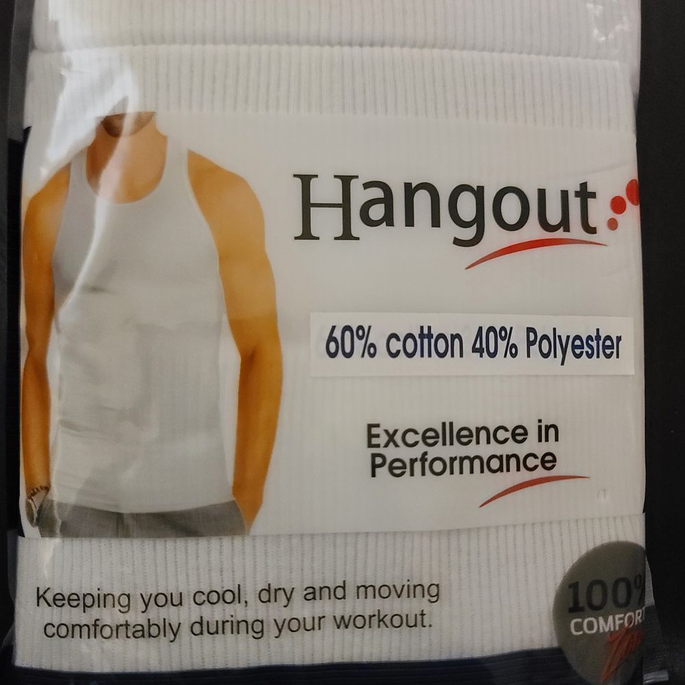 Hangout Men's White Cotton Blend A-Shirt Tank Top Undershirt 3-Pack Size L